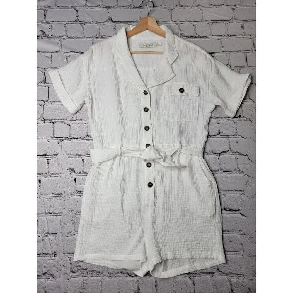 Bishop Young White Gauze Short Sleeve Belted Romper Size S - Picture 1 of 10